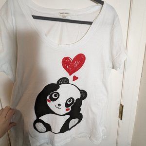 Plus Size 3X Panda Heart V Neck T-Shirt w/ Sparkle Detail